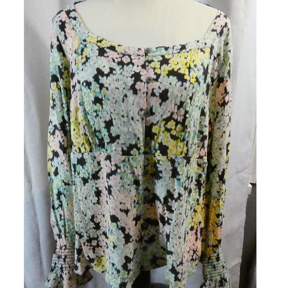 Loft Large Pastel Floral Rayon Blouse Buttons Long Sleeves Easter Spring - Picture 1 of 6
